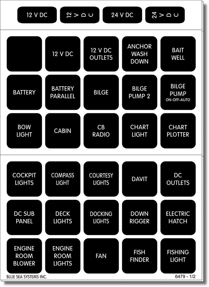 LABEL KIT DC H2O 60 SQUARE BLK - BLUE SEA