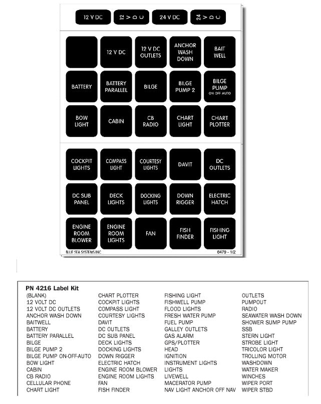 Blue Sea 4216 Label Kit Dc H2o 60 Square Black - Sea Supply Hub