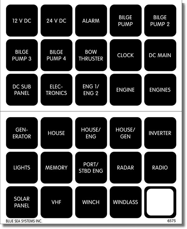 Blue Sea 4218 Label Kit Dc H2o 30 Square Black V2 - Sea Supply Hub