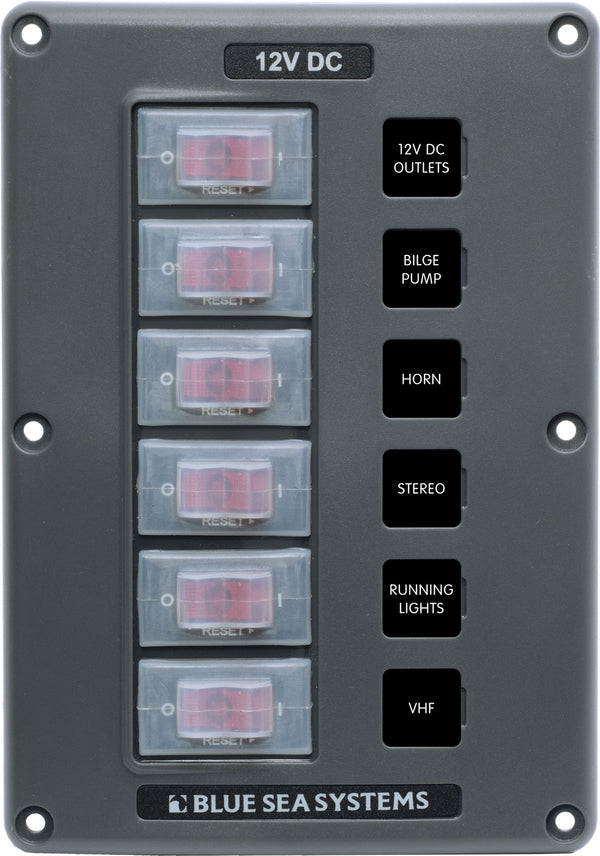 Blue Sea Water-resistant 12v 6 Circuit Breaker Switch Panel - Sea Supply Hub