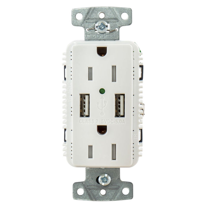 Hubbell Usb15a5w White Outlet Dual 15 Amp 125v 2-pole And Dual 5 Amp 5v Usb Ports - Sea Supply Hub